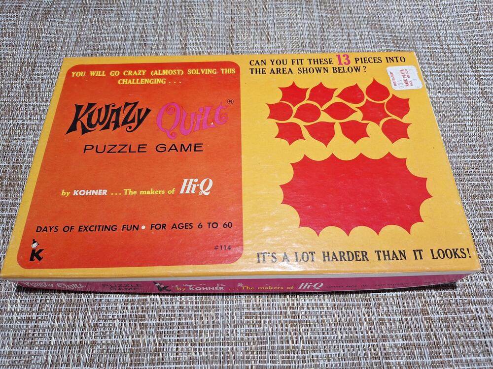 Vintage Kohner Kwazy Quilt Puzzle Game No. 114 Complete w/ Manual USA Excellent!